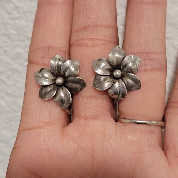 Vintage solid 925 sterling silver ornate detailed orchid earrings - Picture 13 of 16